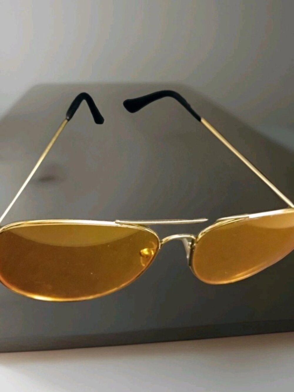 Retro Yellow Amber Lens Gold Aviator Sunglasses